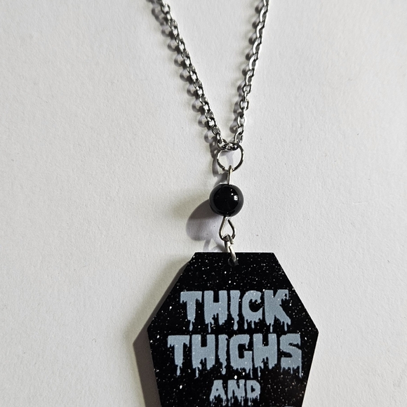 Thick thighs and spooky vibes coffin pendant necklace - Picture 2 of 6